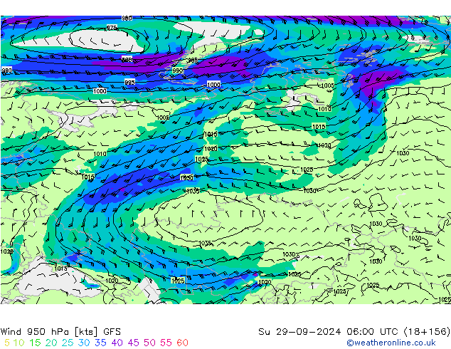 Wind 950 hPa GFS Su 29.09.2024 06 UTC