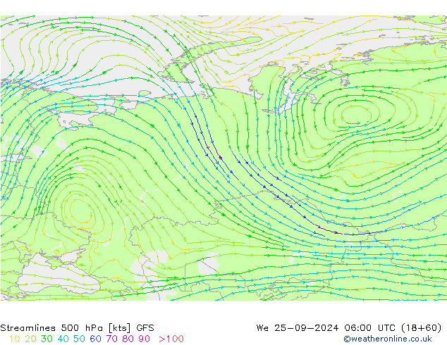 Streamlines 500 hPa GFS We 25.09.2024 06 UTC