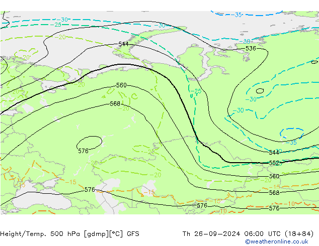 Z500/Rain (+SLP)/Z850 GFS  26.09.2024 06 UTC