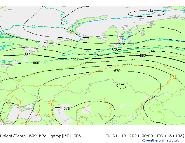 Height/Temp. 500 hPa GFS  01.10.2024 00 UTC