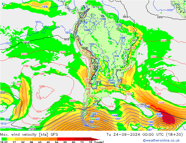 Maks. Rüzgar Hızı GFS Sa 24.09.2024 00 UTC