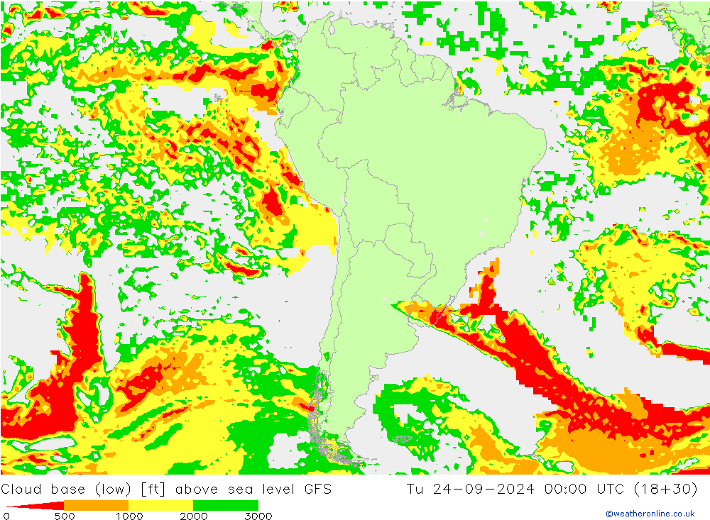 Wolkenbasis (Laag) GFS di 24.09.2024 00 UTC