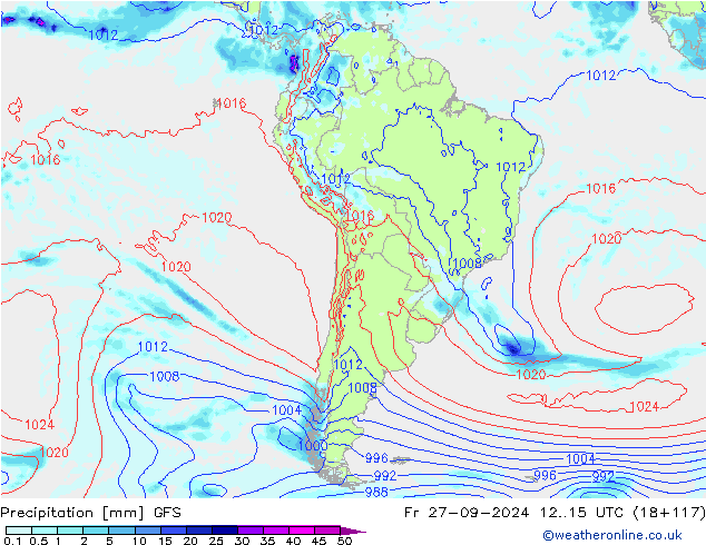 Srážky GFS Pá 27.09.2024 15 UTC