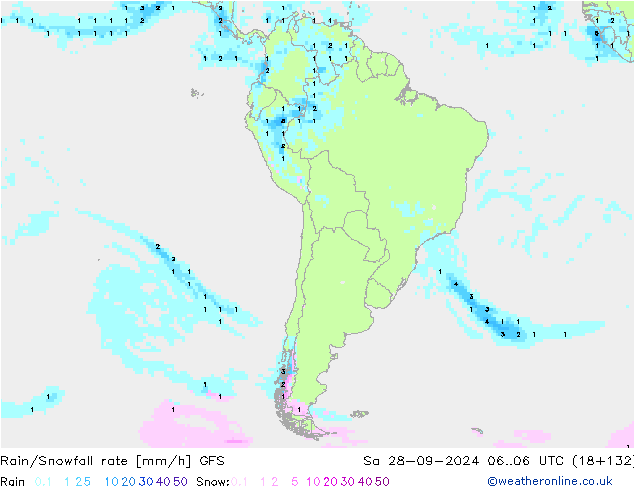 Rain/Snowfall rate GFS sab 28.09.2024 06 UTC