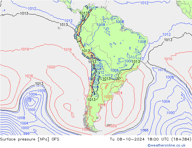 Surface pressure GFS Tu 08.10.2024 18 UTC