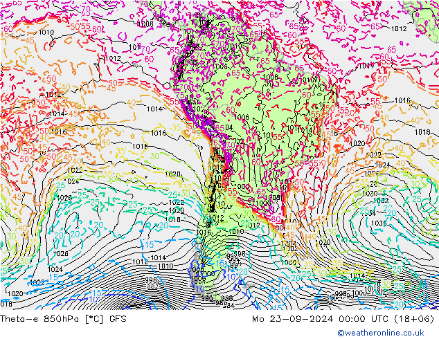 Theta-e 850hPa GFS  23.09.2024 00 UTC