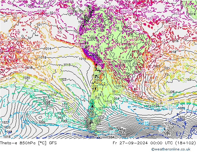 Theta-e 850hPa GFS Pá 27.09.2024 00 UTC