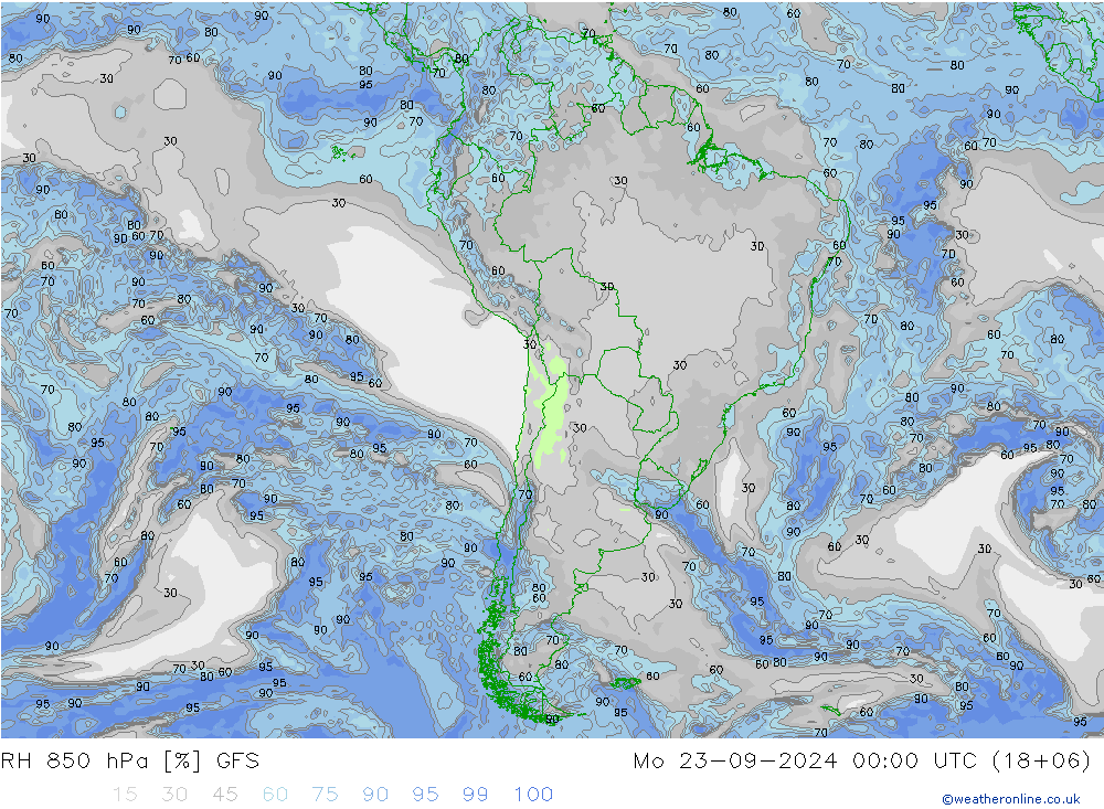 Humidité rel. 850 hPa GFS lun 23.09.2024 00 UTC