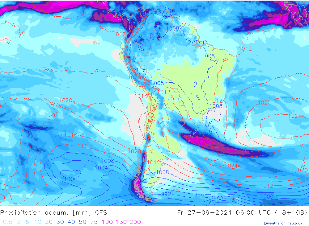 Precipitation accum. GFS Fr 27.09.2024 06 UTC