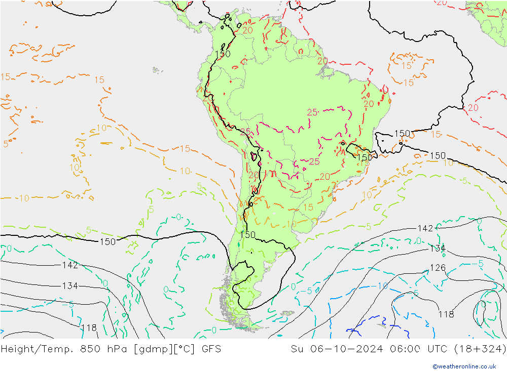 Height/Temp. 850 hPa GFS  06.10.2024 06 UTC