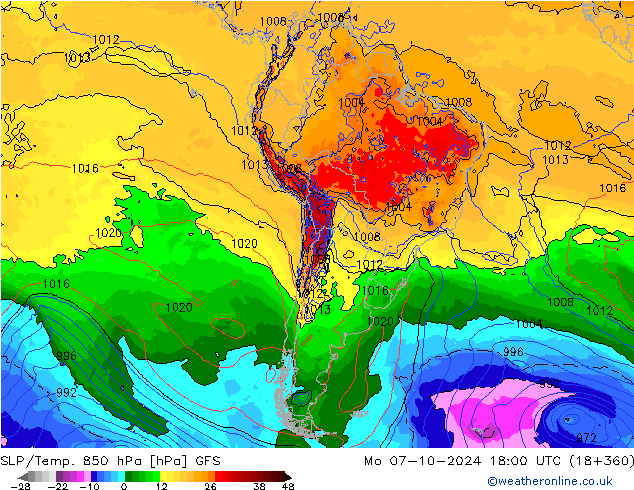 SLP/Temp. 850 hPa GFS  07.10.2024 18 UTC