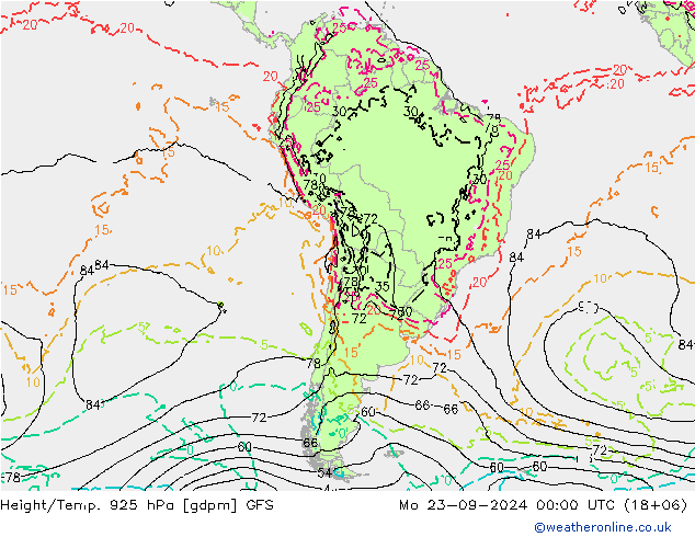 Height/Temp. 925 hPa GFS Mo 23.09.2024 00 UTC