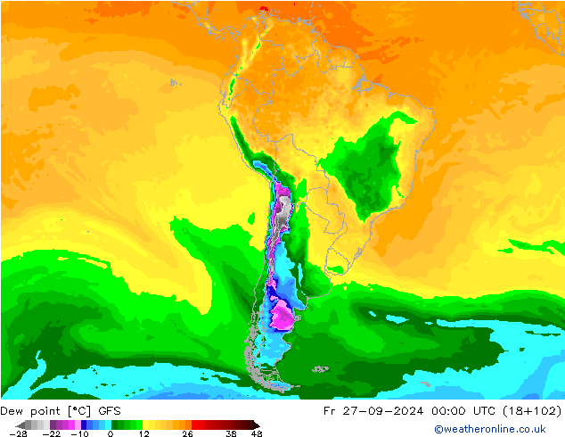 Dew point GFS Fr 27.09.2024 00 UTC