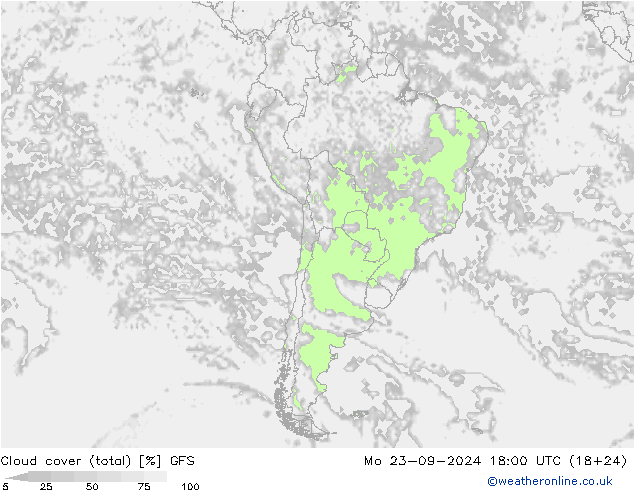 Cloud cover (total) GFS Mo 23.09.2024 18 UTC