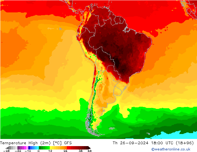 Max.temperatuur (2m) GFS do 26.09.2024 18 UTC