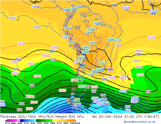 Dikte 500-1000hPa GFS ma 23.09.2024 21 UTC