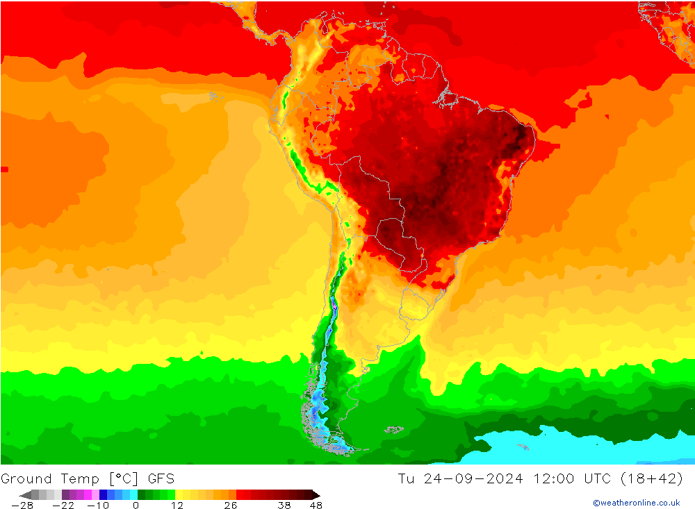 Teplota půdy GFS Út 24.09.2024 12 UTC