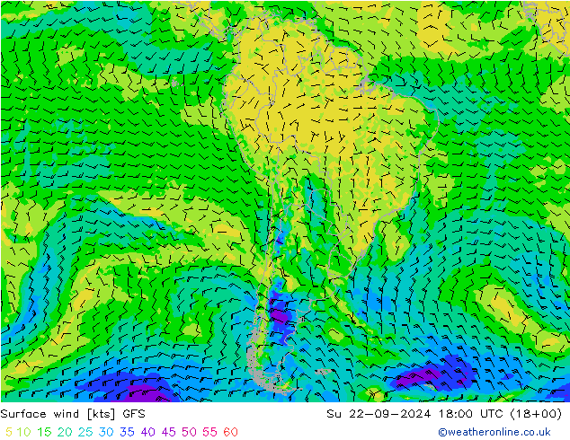 Viento 10 m GFS dom 22.09.2024 18 UTC