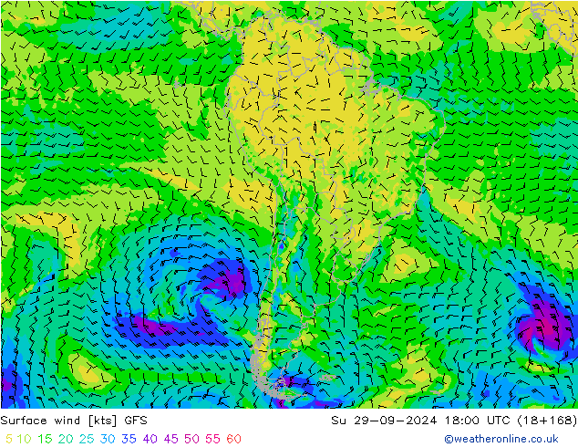 Wind 10 m GFS zo 29.09.2024 18 UTC