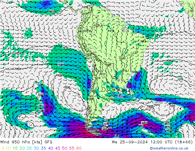 Wind 950 hPa GFS We 25.09.2024 12 UTC