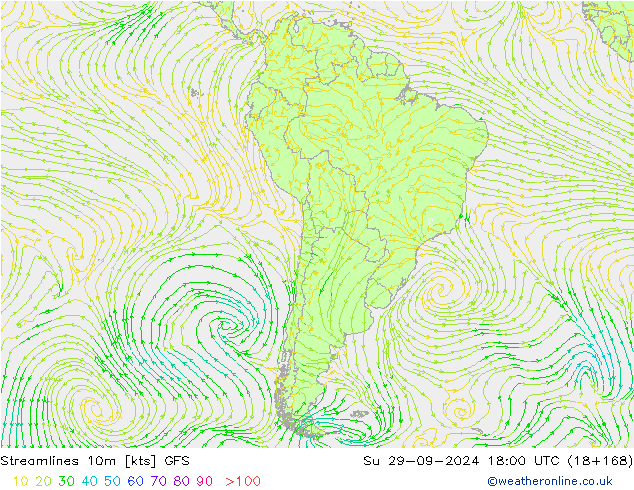 Stroomlijn 10m GFS zo 29.09.2024 18 UTC