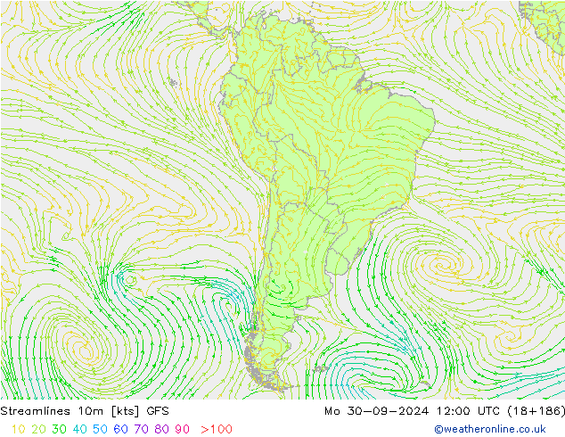 Streamlines 10m GFS Po 30.09.2024 12 UTC