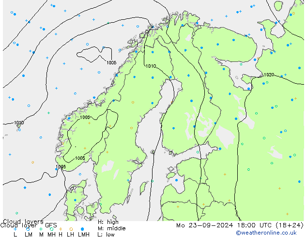 Cloud layer GFS Mo 23.09.2024 18 UTC