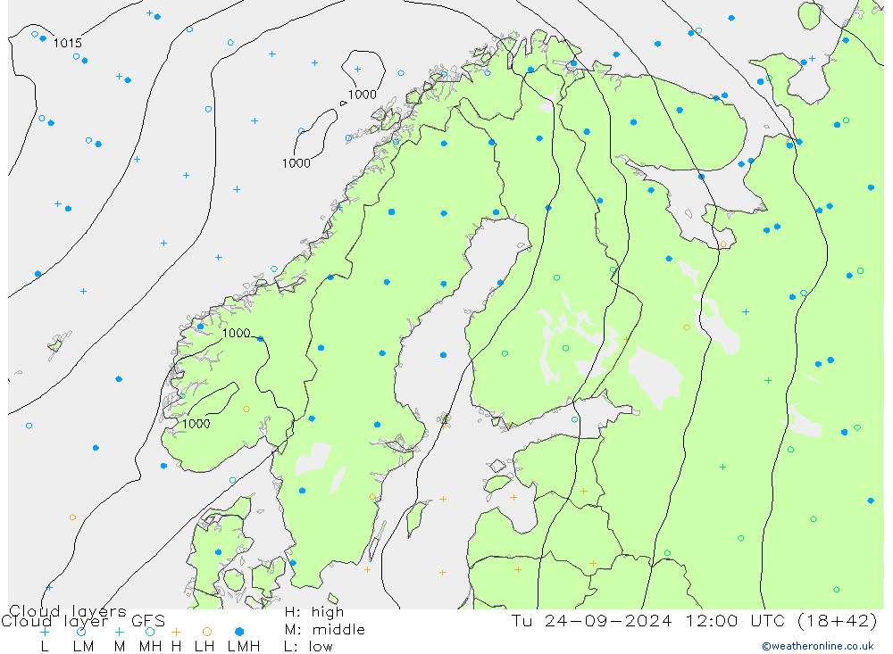 Cloud layer GFS Tu 24.09.2024 12 UTC