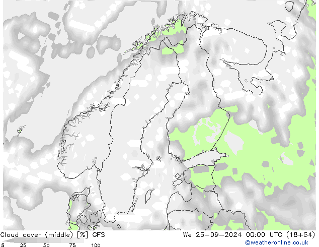 Cloud cover (middle) GFS We 25.09.2024 00 UTC