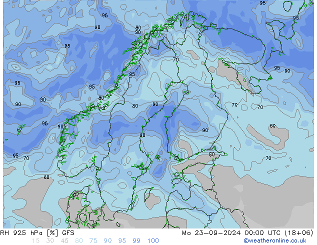 RH 925 hPa GFS Mo 23.09.2024 00 UTC