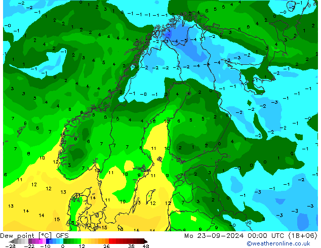 Dew point GFS Mo 23.09.2024 00 UTC