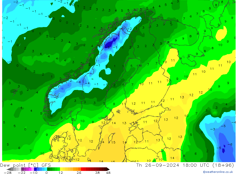 Dauwpunt GFS do 26.09.2024 18 UTC