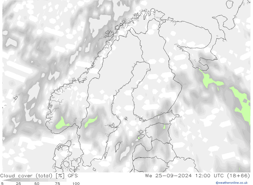 Cloud cover (total) GFS We 25.09.2024 12 UTC