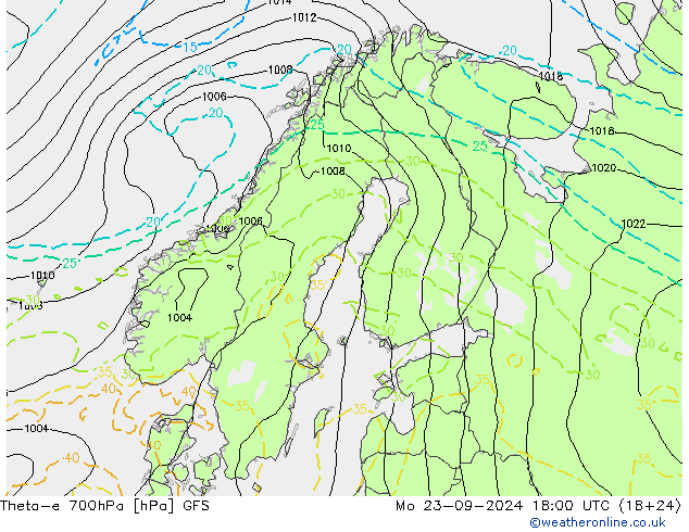 Theta-e 700hPa GFS Pzt 23.09.2024 18 UTC