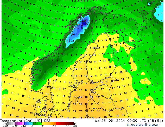 température (2m) GFS mer 25.09.2024 00 UTC