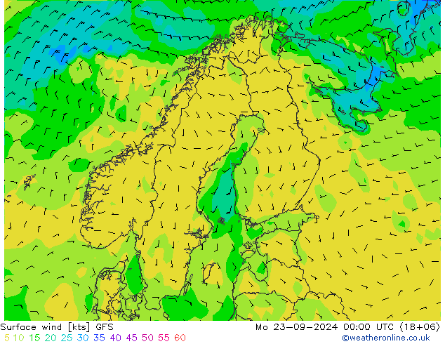 Prec 6h/Wind 10m/950 GFS lun 23.09.2024 00 UTC