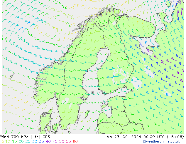 Wind 700 hPa GFS ma 23.09.2024 00 UTC