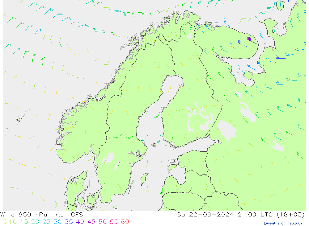 ветер 950 гПа GFS Вс 22.09.2024 21 UTC