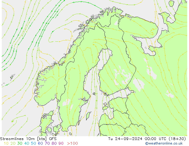 Stromlinien 10m GFS Di 24.09.2024 00 UTC