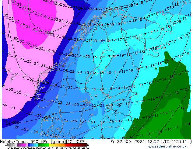 Z500/Rain (+SLP)/Z850 GFS Fr 27.09.2024 12 UTC