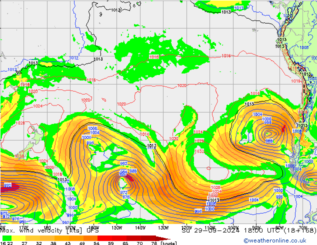 Max. wind velocity GFS  29.09.2024 18 UTC