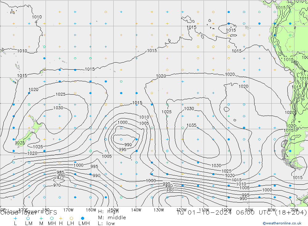 Cloud layer GFS Sa 01.10.2024 06 UTC