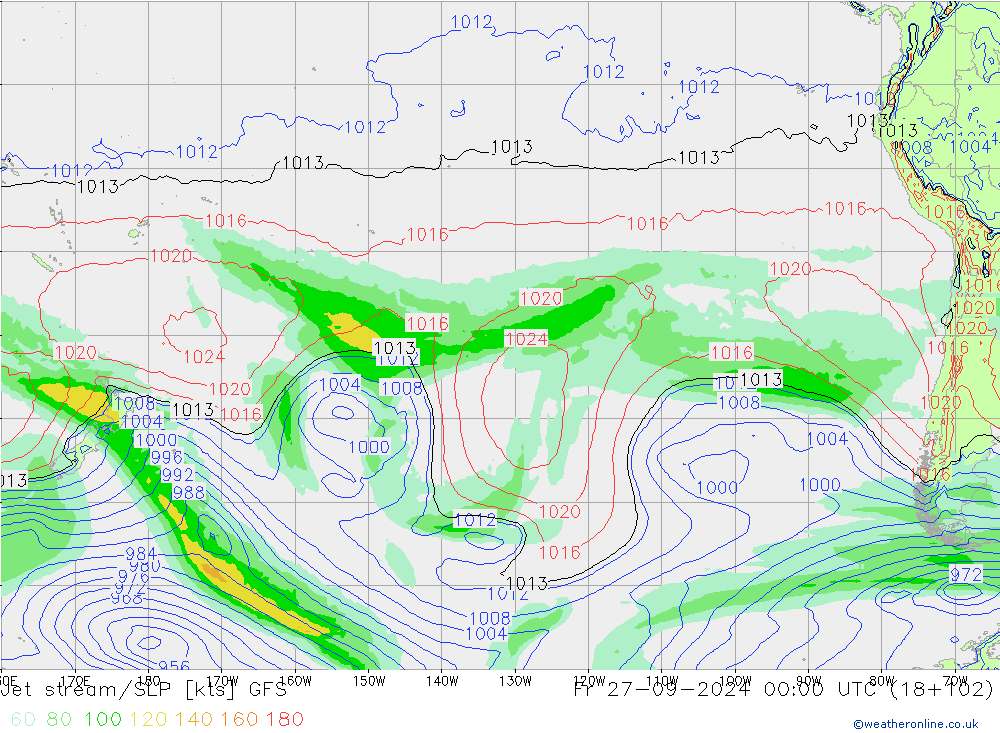 Corrente a getto GFS ven 27.09.2024 00 UTC