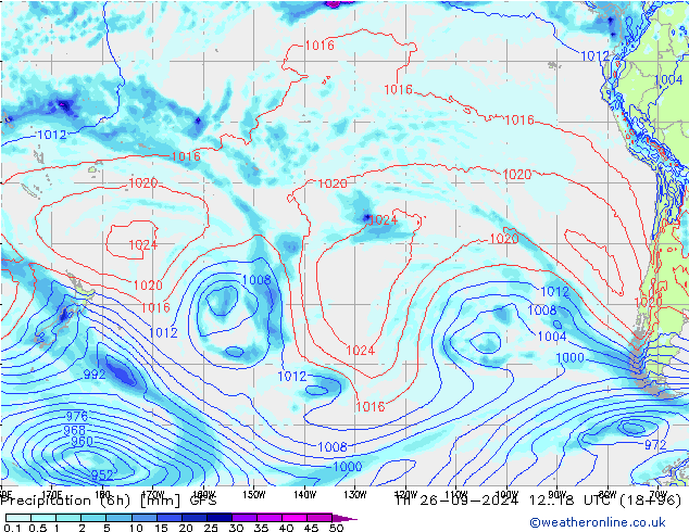 Precipitation (6h) GFS Th 26.09.2024 18 UTC