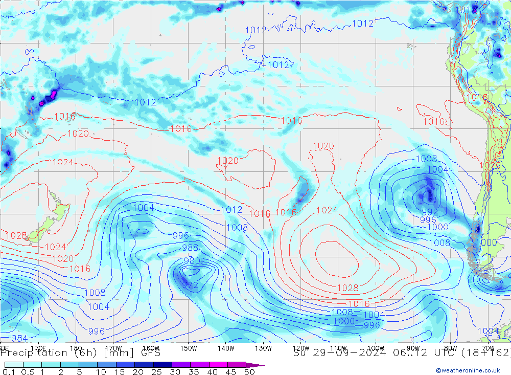 Precipitation (6h) GFS Su 29.09.2024 12 UTC