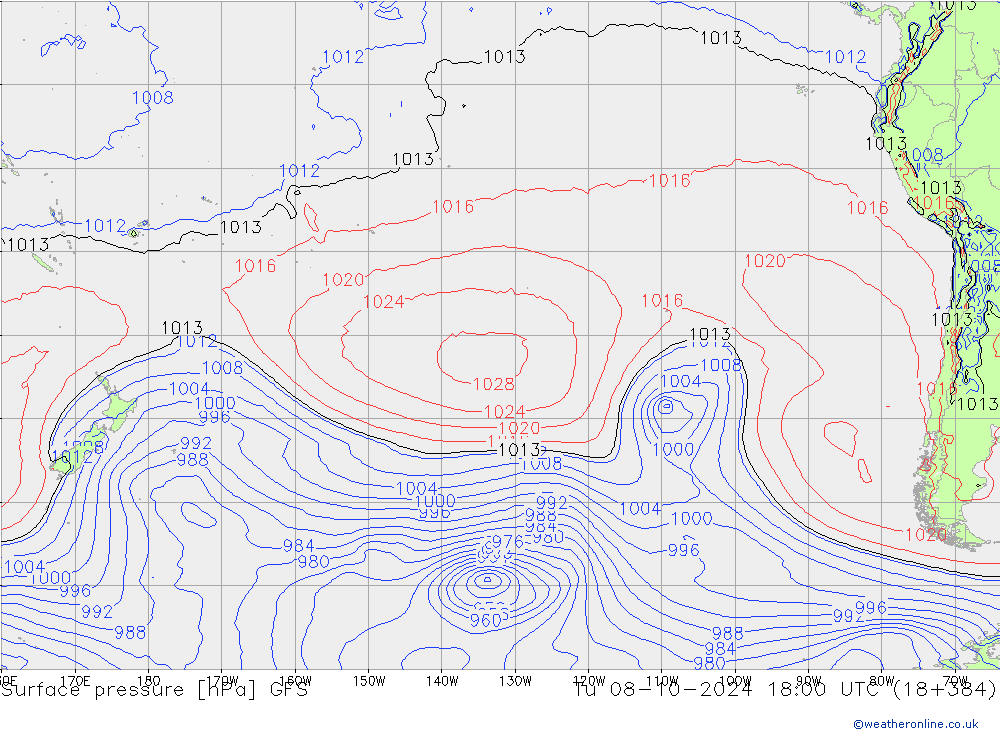 Surface pressure GFS Tu 08.10.2024 18 UTC