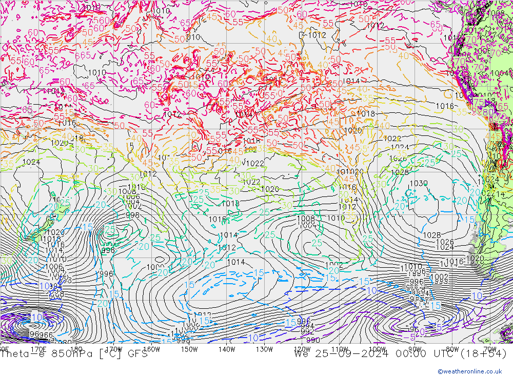 Theta-e 850hPa GFS We 25.09.2024 00 UTC