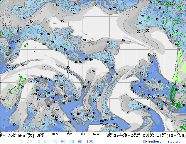 RH 700 hPa GFS dom 29.09.2024 06 UTC