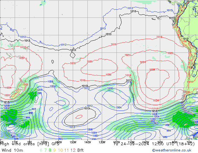 High wind areas GFS вт 24.09.2024 12 UTC