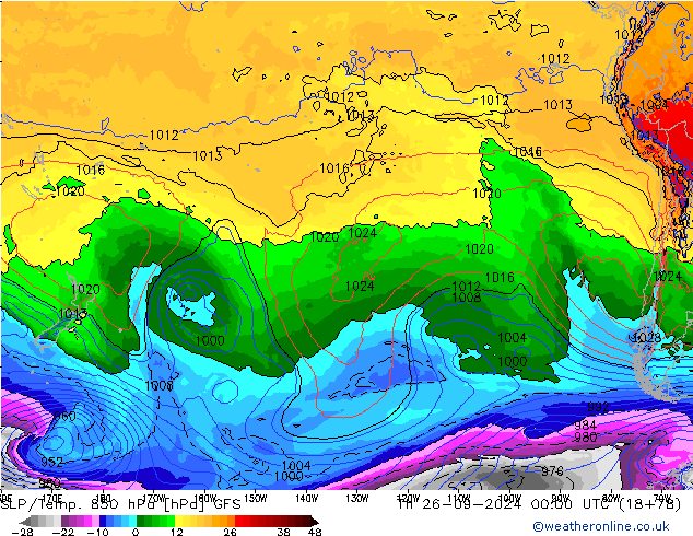 SLP/Temp. 850 hPa GFS Th 26.09.2024 00 UTC